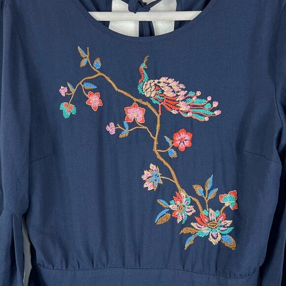 Jealous Tomato Navy Peacock Floral Embroidered Romper Size Large - Picture 2 of 6